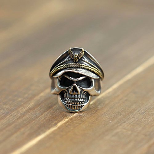 Men's Sterling Silver Eagle Hat Skull Ring