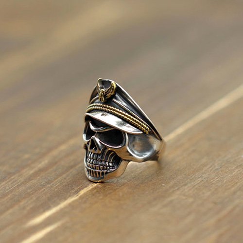 Men's Sterling Silver Eagle Hat Skull Ring