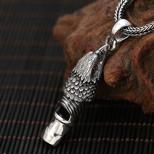 Men's Sterling Silver Eagle Whistle Pendant Necklace