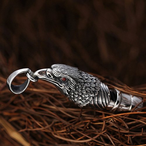 Men's Sterling Silver Eagle Whistle Pendant Necklace