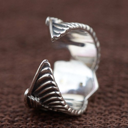 Men's Sterling Silver Eagle Wings Skull Ring