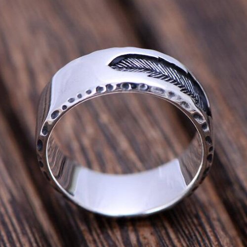 Men's Sterling Silver Engraved Feather Band Ring