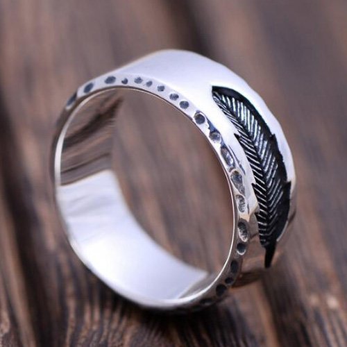 Men's Sterling Silver Engraved Feather Band Ring