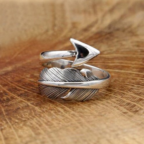 Men's Sterling Silver Feather Arrow Wrap Ring - Main Image