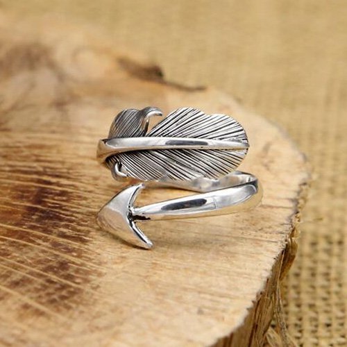 Men's Sterling Silver Feather Arrow Wrap Ring