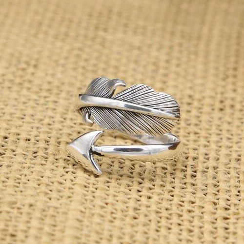 Men's Sterling Silver Feather Arrow Wrap Ring