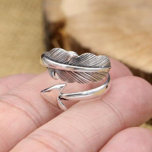 Men's Sterling Silver Feather Arrow Wrap Ring