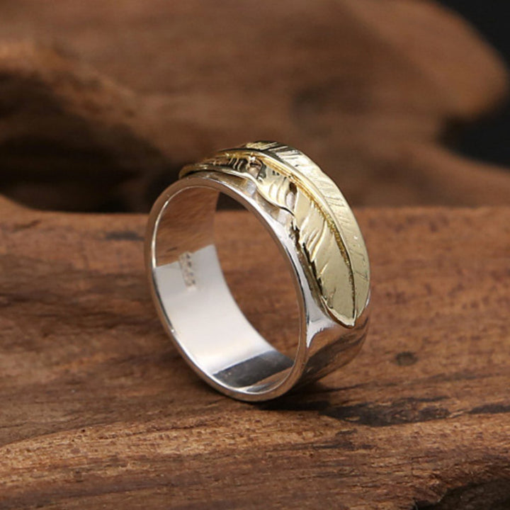 Men's Sterling Silver Feather Band Ring