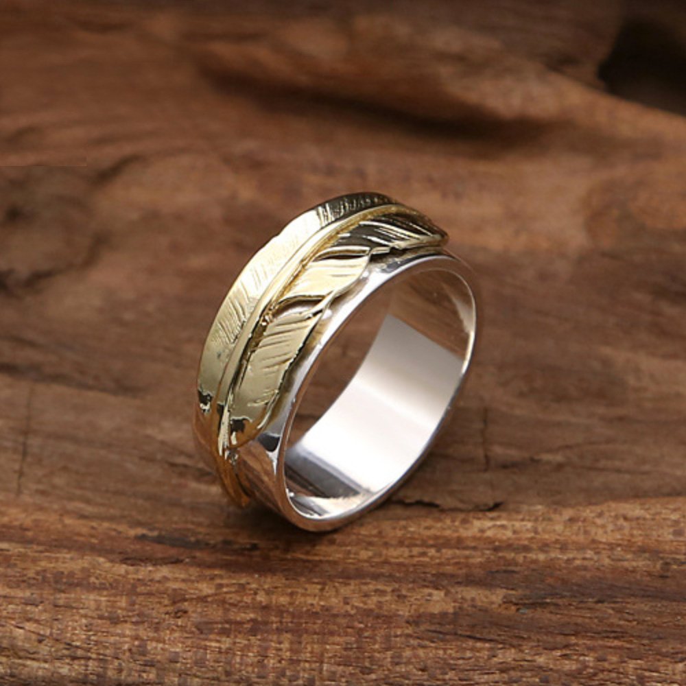 Men's Sterling Silver Feather Band Ring