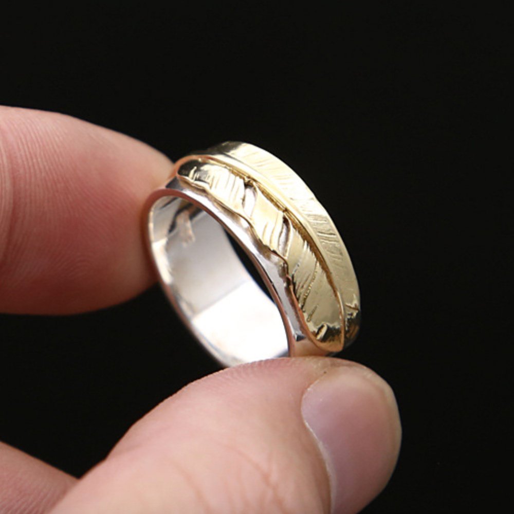 Men's Sterling Silver Feather Band Ring