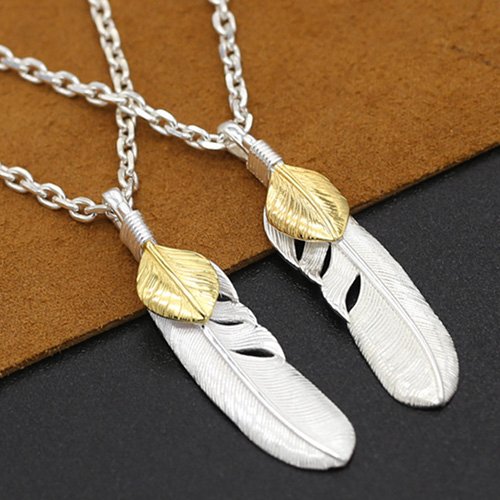 Men's Sterling Silver Feather Pendant Necklace