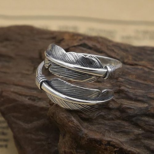 Men's Sterling Silver Feather Wrap Ring