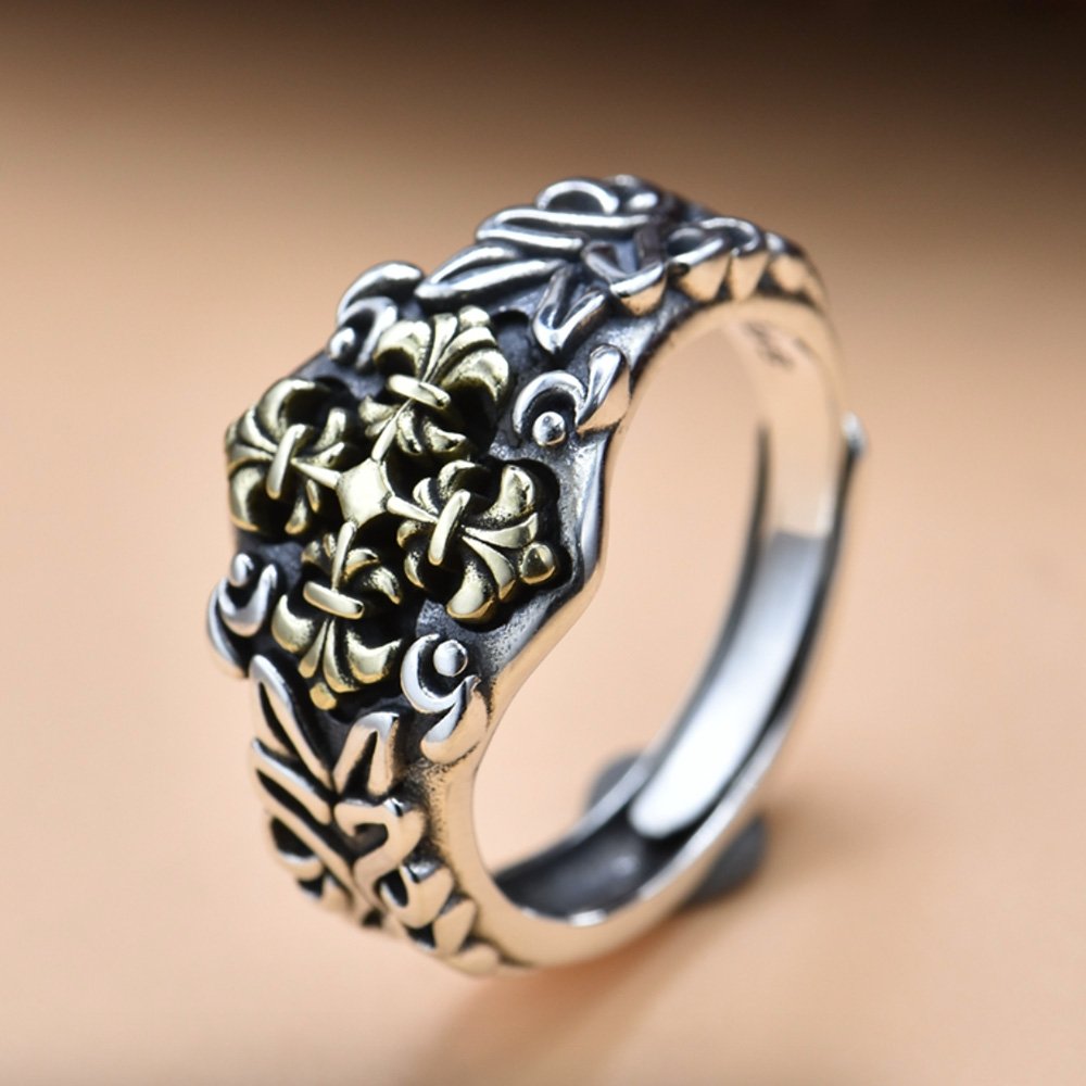 Men's Sterling Silver Fleur de Lis Cross Ring