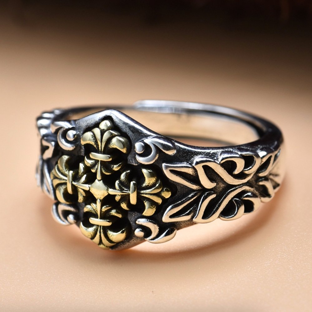 Men's Sterling Silver Fleur de Lis Cross Ring