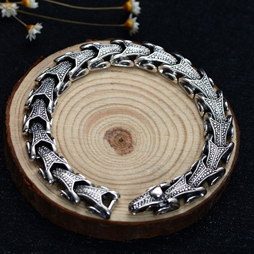 Men's Sterling Silver Dragon Grain Bracelet