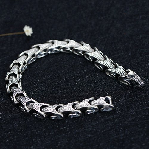 Men's Sterling Silver Dragon Grain Bracelet