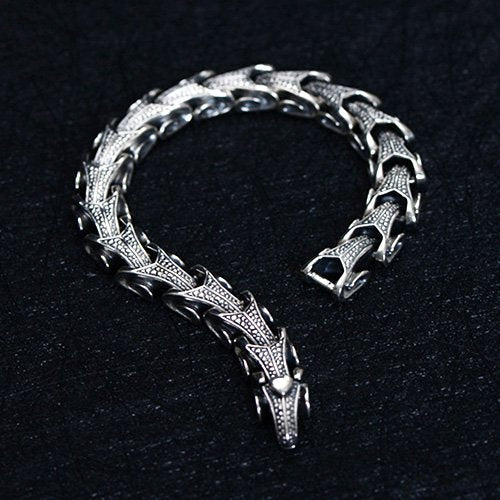 Men's Sterling Silver Dragon Grain Bracelet