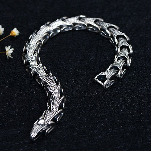 Men's Sterling Silver Dragon Grain Bracelet