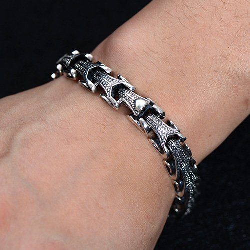 Men's Sterling Silver Dragon Grain Bracelet