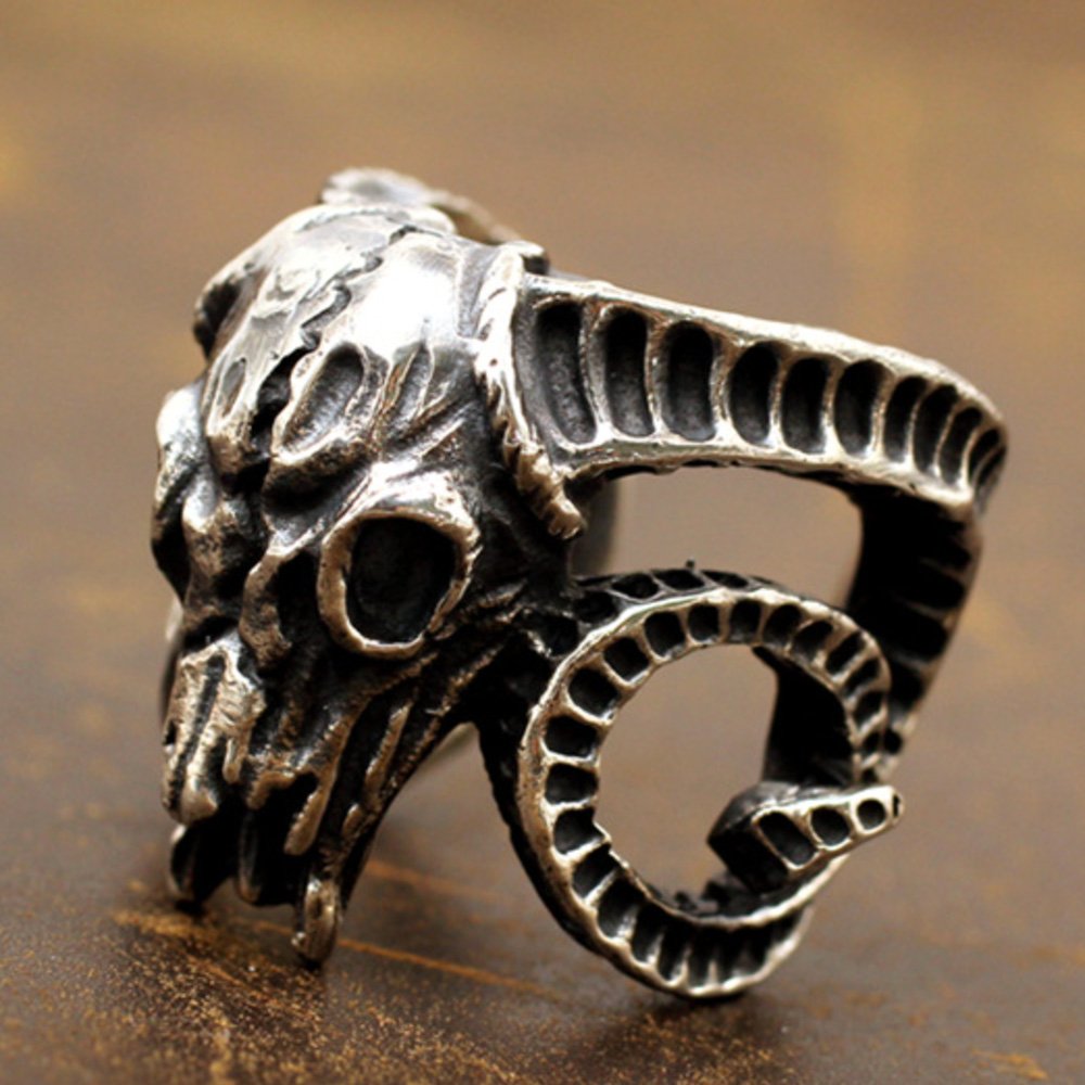 Men's Sterling Silver Goat Skull Ring