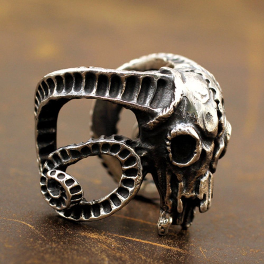 Men's Sterling Silver Goat Skull Ring