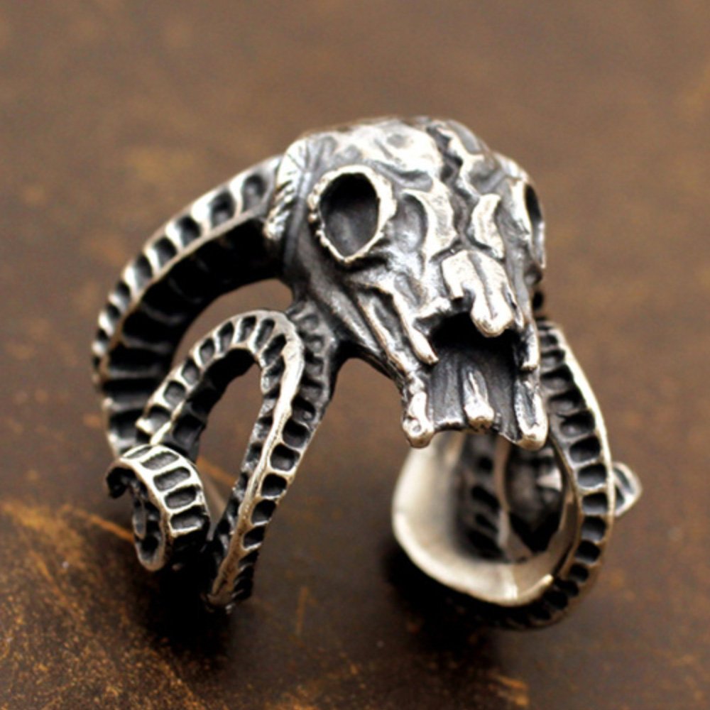 Men's Sterling Silver Goat Skull Ring