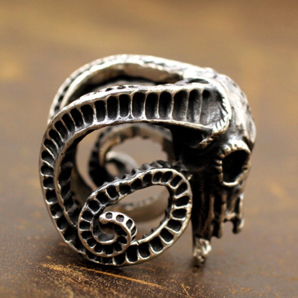 Men's Sterling Silver Goat Skull Ring