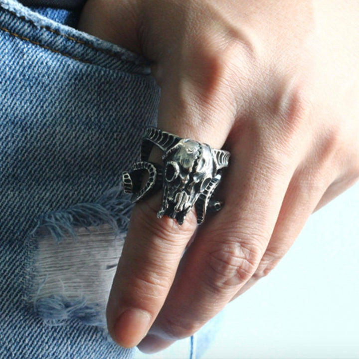 Men's Sterling Silver Goat Skull Ring