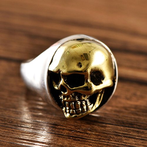 Men's Sterling Silver Golden Skull Ring