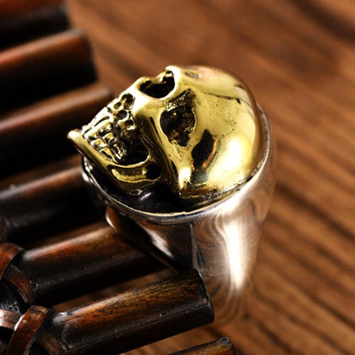 Men's Sterling Silver Golden Skull Ring