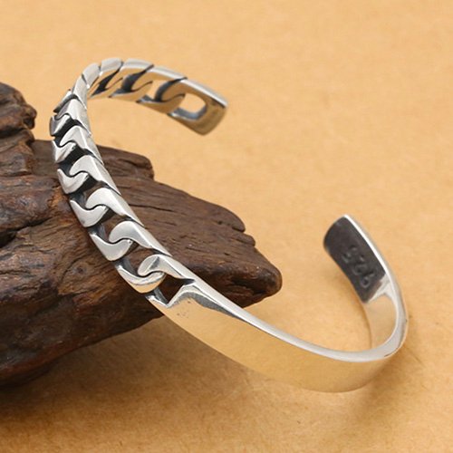 Men's Sterling Silver Half Curb Chain Cuff Bracelet