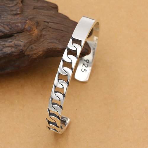 Men's Sterling Silver Half Curb Chain Cuff Bracelet