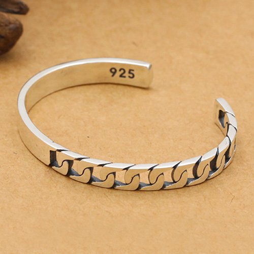 Men's Sterling Silver Half Curb Chain Cuff Bracelet