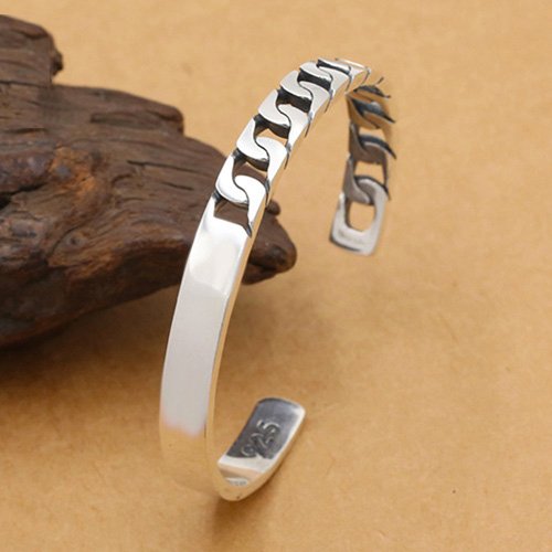 Men's Sterling Silver Half Curb Chain Cuff Bracelet