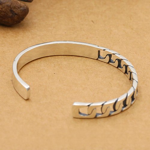 Men's Sterling Silver Half Curb Chain Cuff Bracelet