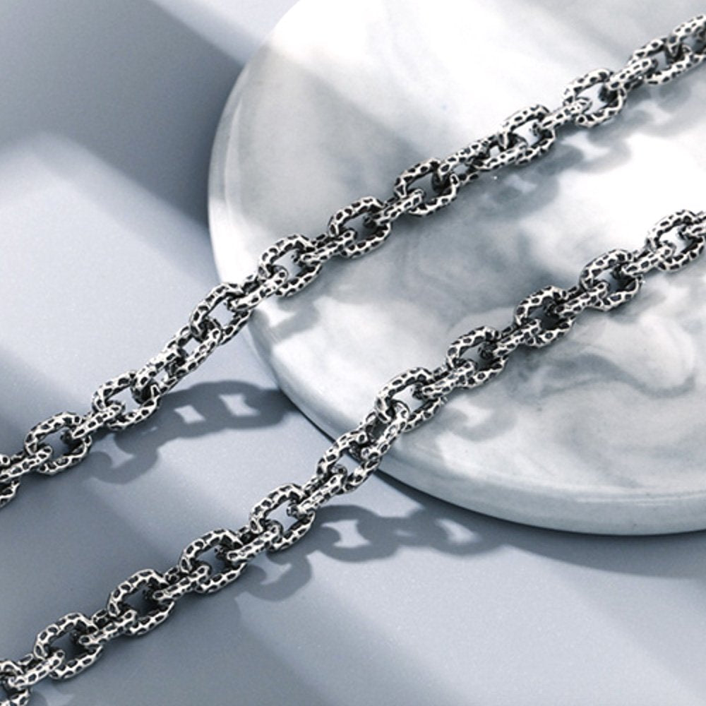6 mm Men's Sterling Silver Hammered Anchor Link Chain