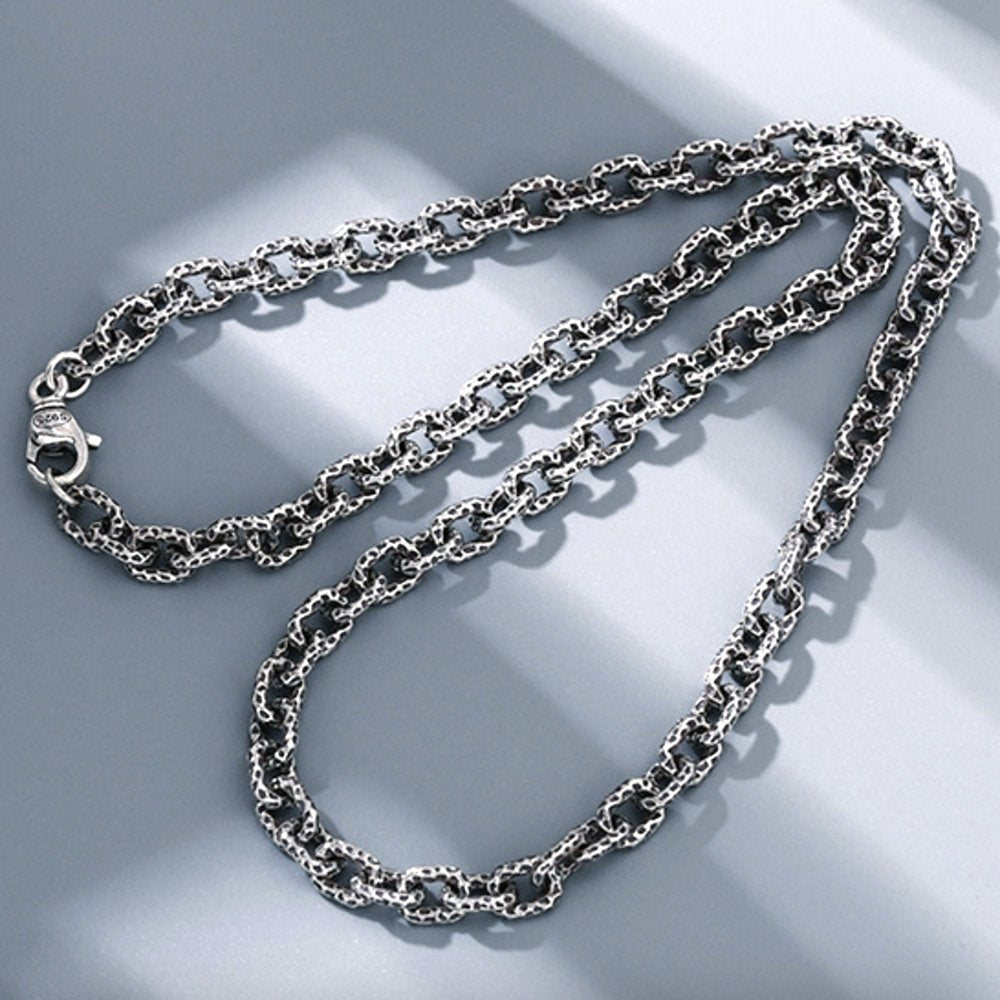 6 mm Men's Sterling Silver Hammered Anchor Link Chain 20"-26"