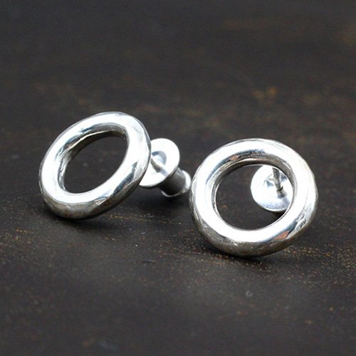 Men's Sterling Silver Hammered Ring Stud Earrings