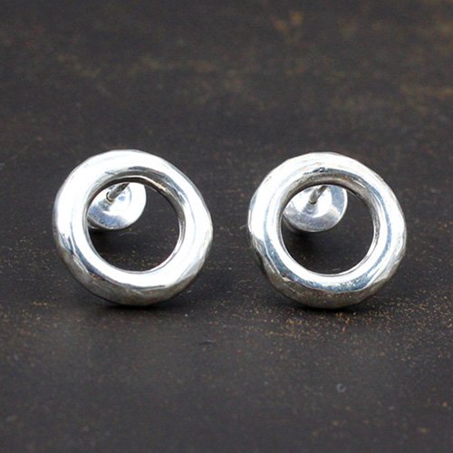 Men's Sterling Silver Hammered Ring Stud Earrings