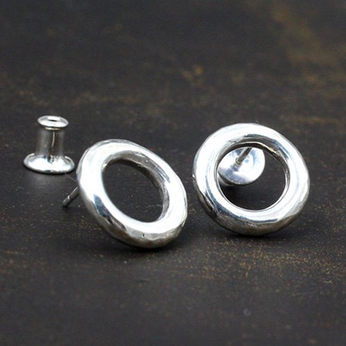 Men's Sterling Silver Hammered Ring Stud Earrings