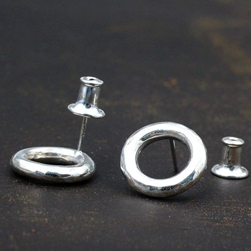 Men's Sterling Silver Hammered Ring Stud Earrings