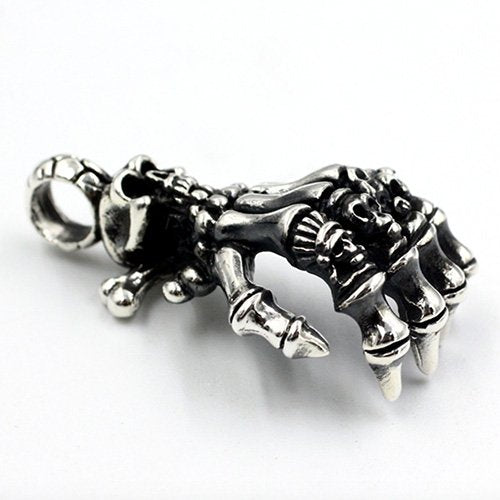 Men's Sterling Silver Hand Skulls Necklace