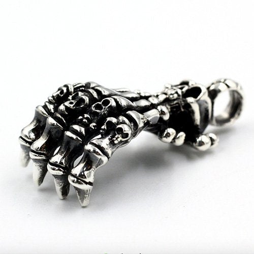 Men's Sterling Silver Hand Skulls Necklace