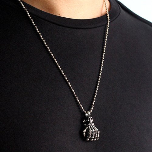 Men's Sterling Silver Hand Skulls Necklace