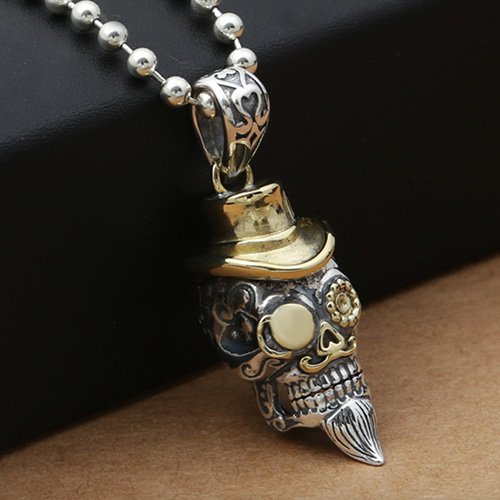 Men's Sterling Silver Hat Skull Necklace