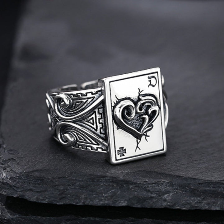 Men's Sterling Silver Heart Poker Ring