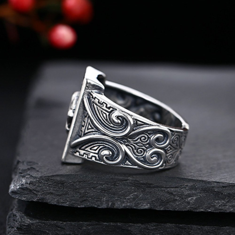 Men's Sterling Silver Heart Poker Ring