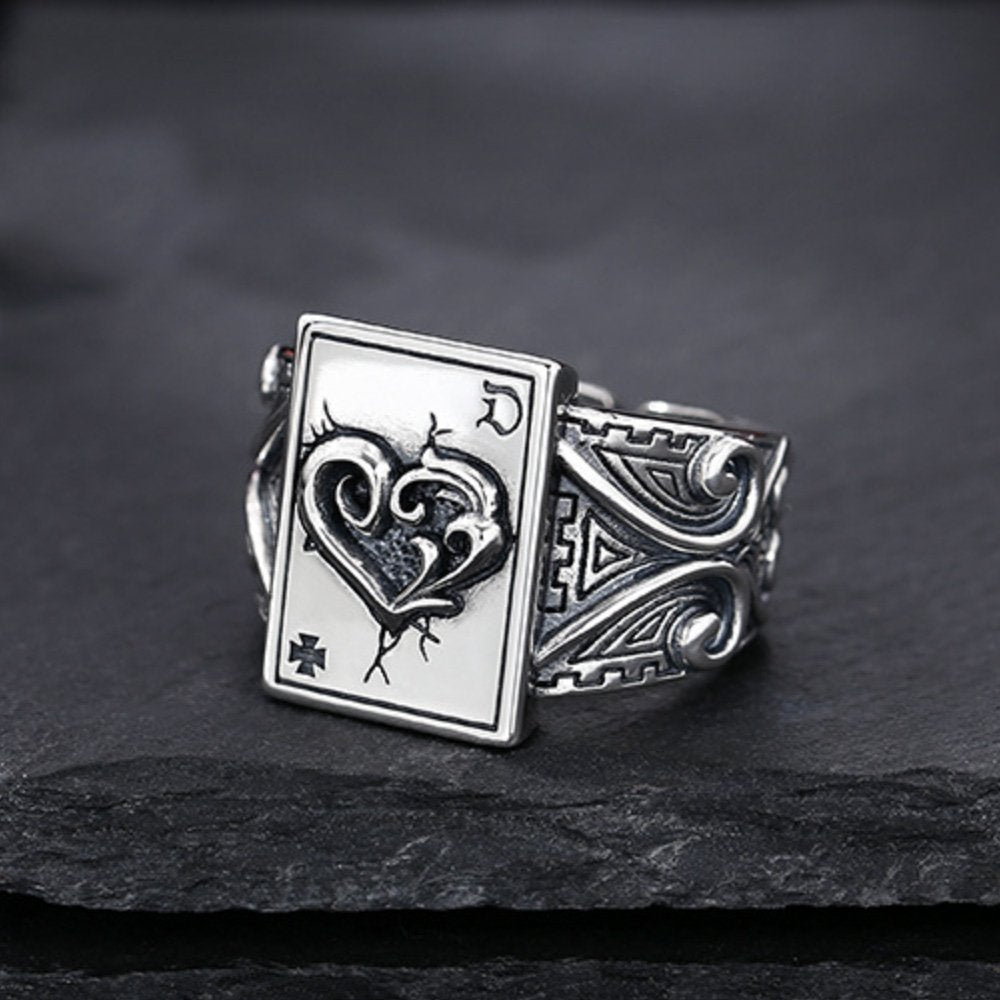 Men's Sterling Silver Heart Poker Ring