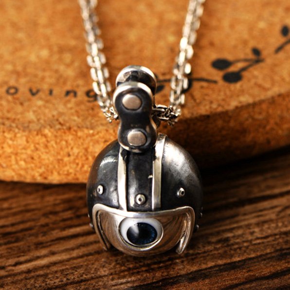 Men's Sterling Silver Helmeted Eye Necklace