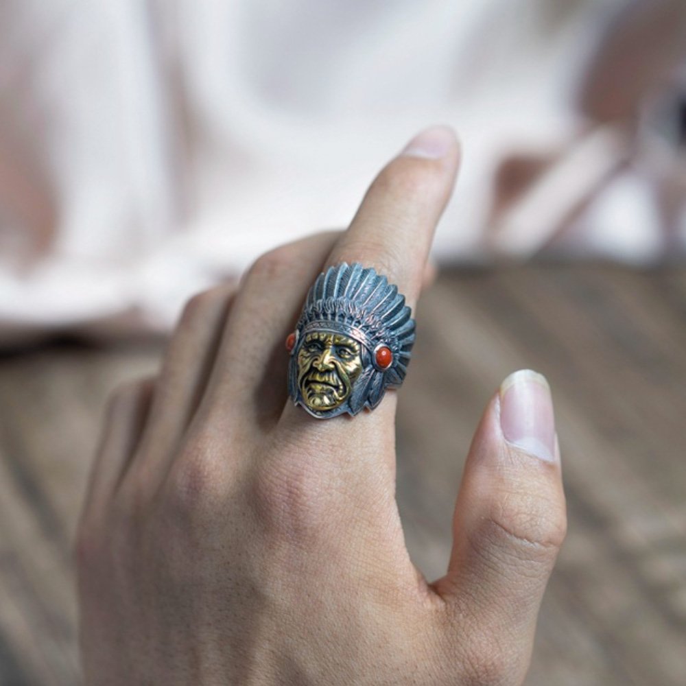 925 outlets Sterling Silver ring indian face size 10